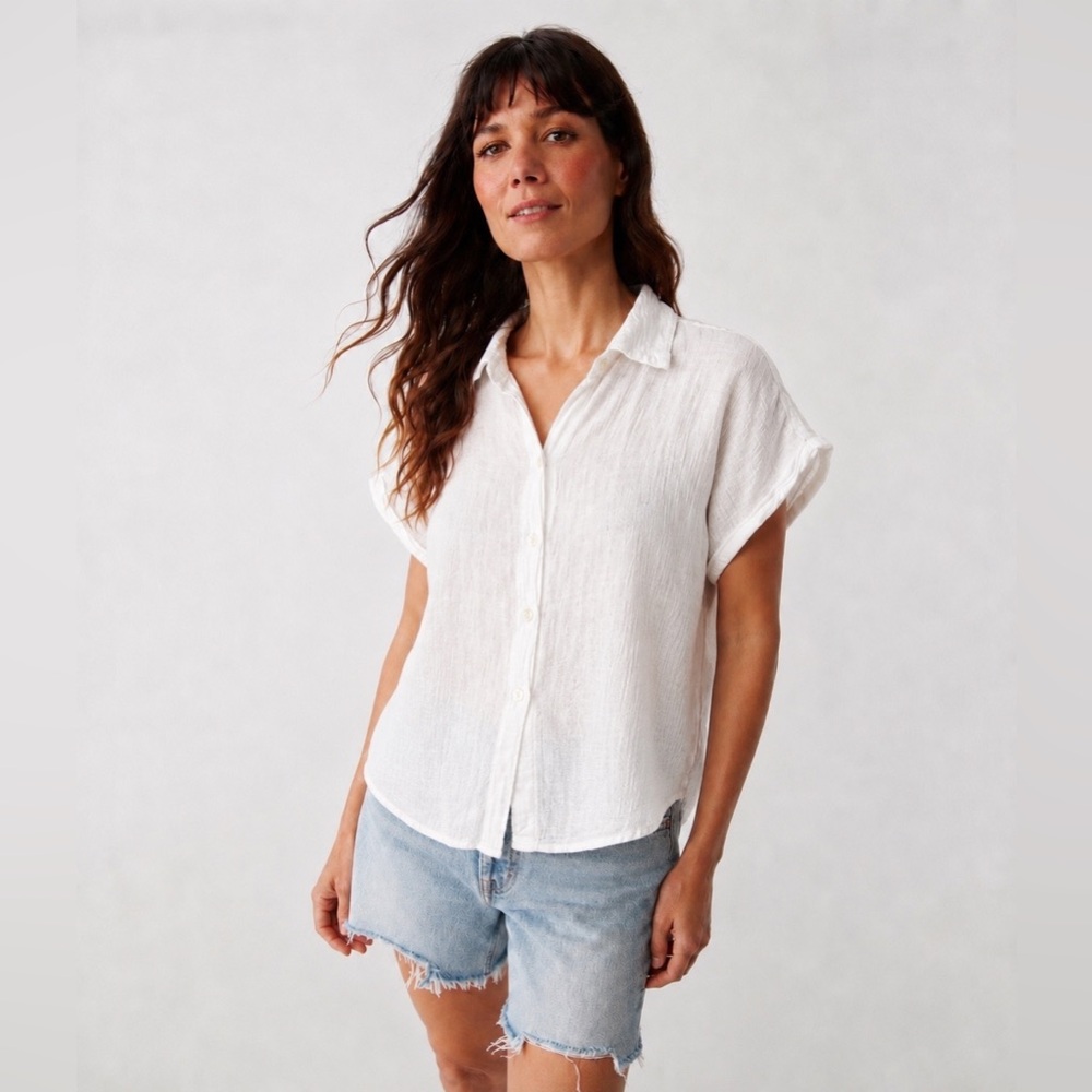 CI SONO - White Cotton Gauze Button-Up Blouse | Boho Coastal Chic